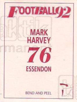 1992 Select AFL Stickers #76 Mark Harvey Back